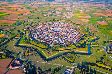 Town of Palmanova defense walls and trenches aerial view - obrazy, fototapety, plakaty