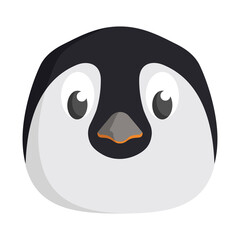 Penguin face front view. Animal head in cartoon style.