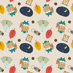 seamless_pattern_Let's_go_camping_,シームレスパターンキャンピング