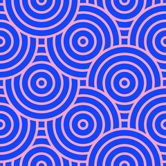 Geometric blue circles with a contour. Seamless patterns for fashionable fabrics, decorative pillows, paper products. Vector.