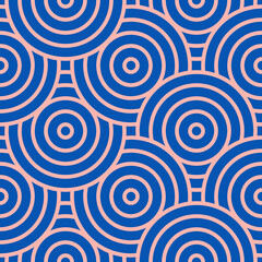 Geometric blue circles with a contour. Seamless patterns for fashionable fabrics, decorative pillows, paper products. 