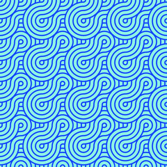 Abstract trendy blue waves with contour intertwine.Seamless modern pattern for stylish fabrics, decorative pillows, paper products. Vector.