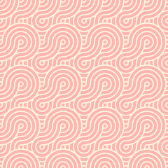Abstract trendy pink waves with an intertwined contour. Seamless modern pattern for stylish fabrics, decorative pillows, paper products. 
