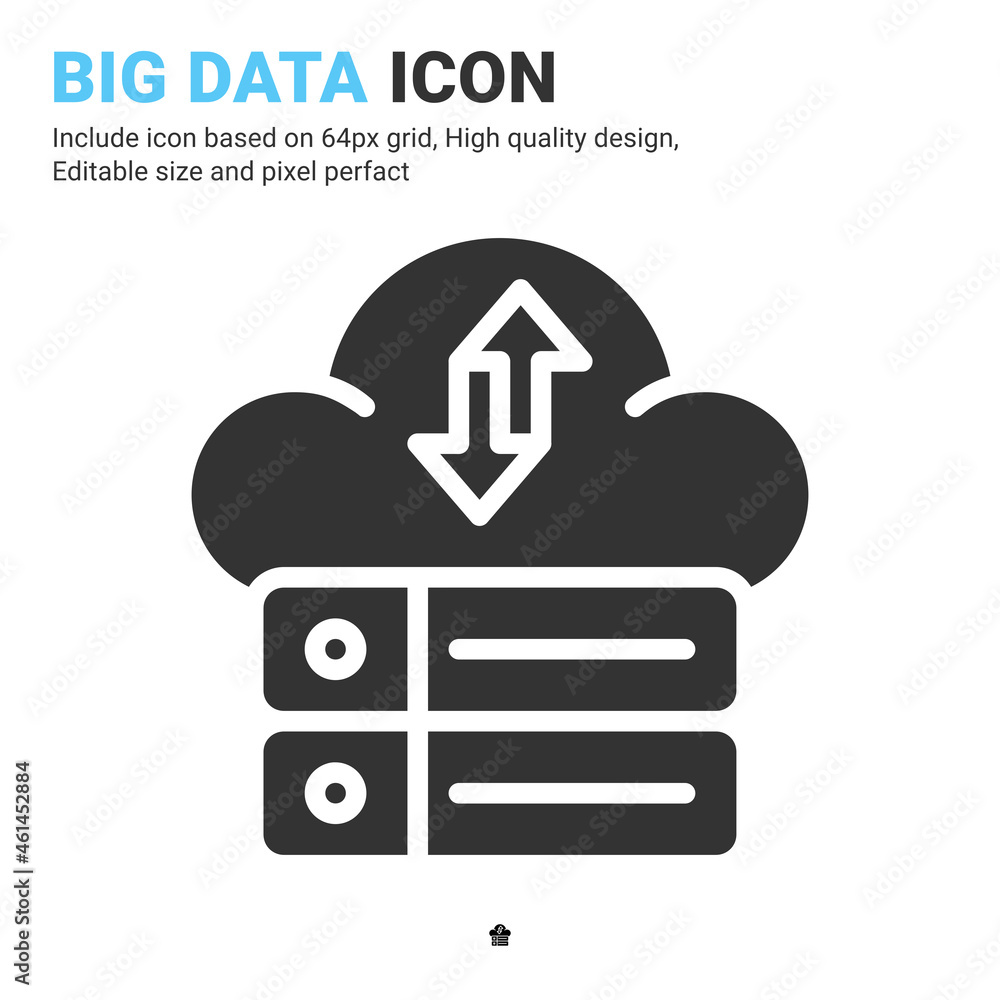 Poster big data icon vector with glyph style isolated on white background. vector illustration data server 