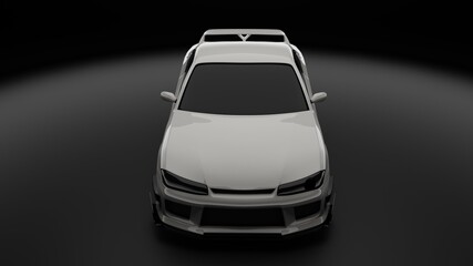 old car made with blender. aggressive look from front.
