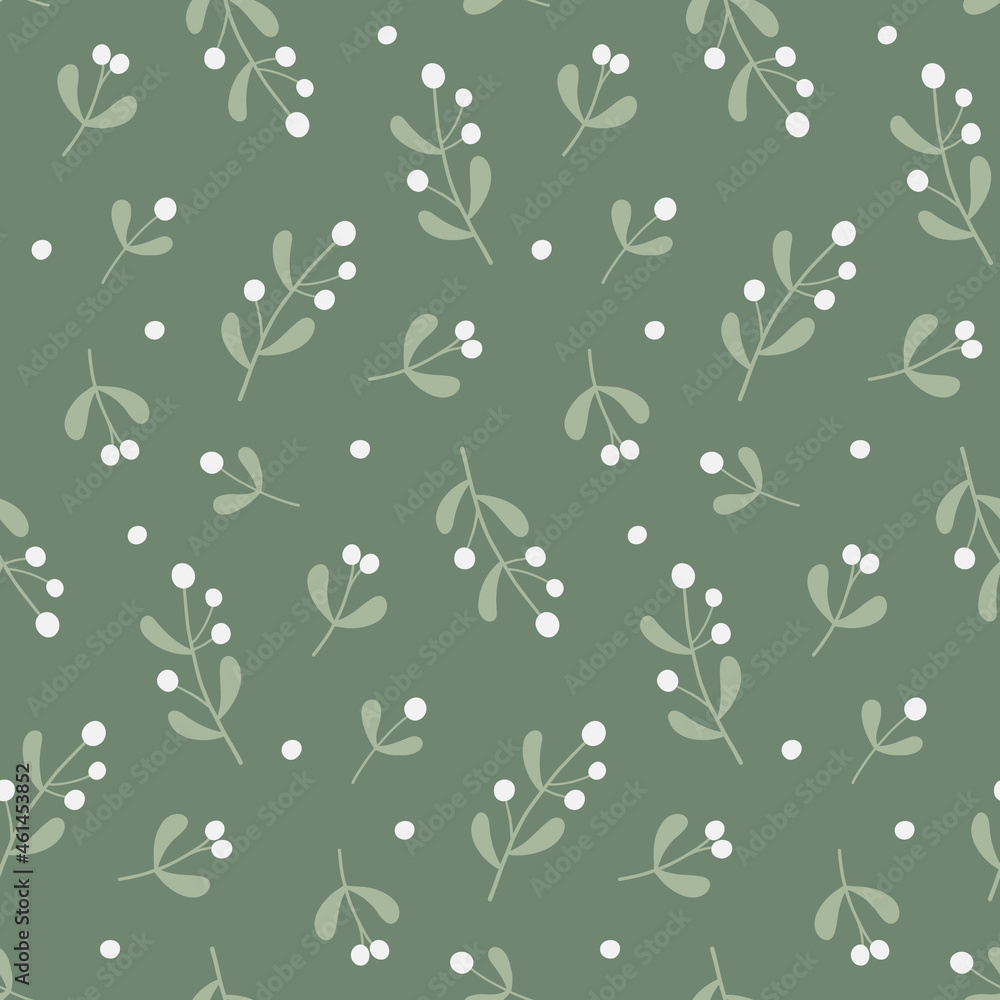 Poster seamless pattern with mistletoe twigs. christmas backdrop. repetitive vector texture.
