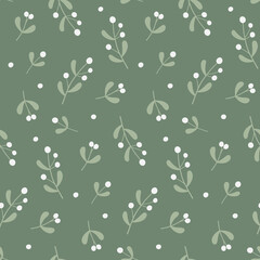 Seamless pattern with mistletoe twigs. Christmas backdrop. Repetitive vector texture. - 461453852