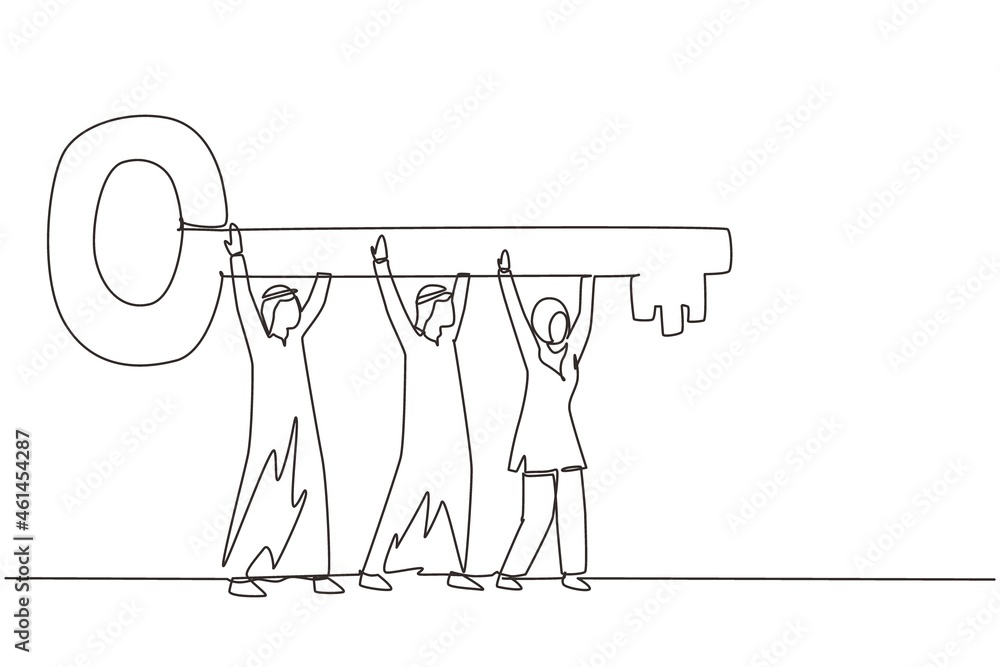 Aufkleber single continuous line drawing business teamwork key of success concept. arab businessman working in