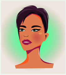 Digital illustration Portrait illustration girl character eyes lips face neck hairstyle