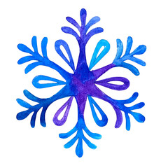 Hand drawn watercolor snowflake .Christmas and New Year elements