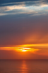 Sunset at mediterranean sea. Idyllic seascape in Balearic islands, Spain
