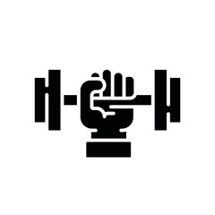Hand with dumbbell glyph icon. Vector fill black illustration.