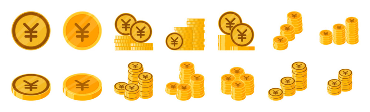 Japanese Yen Coin Icon Set