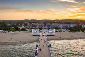 Molo pier on the Baltic Sea in Sopot at sunset, Poland.