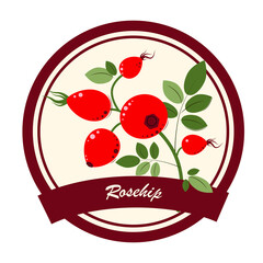 Rosehip. Briar Jam, Marmalade, dessert and ice cream Label. Flat style. Vector Illustration.