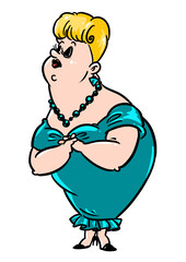 Fat woman rich lady character evening green dress 