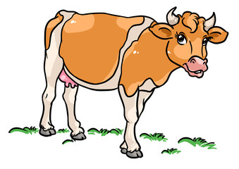 Cow animal cheerful character cartoon grass meadow 