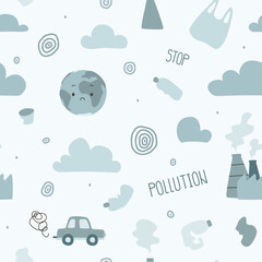 World pollution problem pattern. Seamless texture for textile, fabric, apparel, wrapping, paper, stationery.