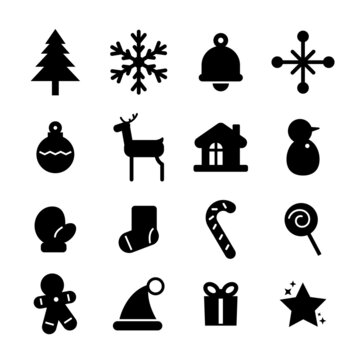 Collection of Christmas icons, cute cartoon images for festivals.