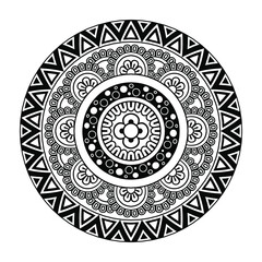 Isolated mandala in vector. Round pattern in white and black colors. Vintage decorative element