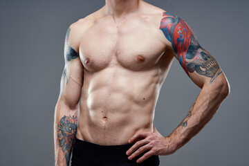 Naklejka premium pumped up abs gym workout close-up