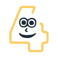 Number 4 happy smiling character, vector clip art