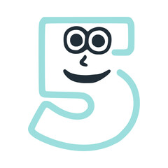 Number 5 happy smiling character, vector clip art