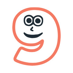Number 9 happy smiling character, vector clip art
