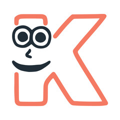 Letter k happy smiling character, vector clip art