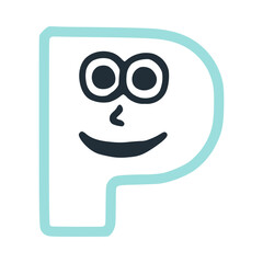 Letter p happy smiling character, vector clip art
