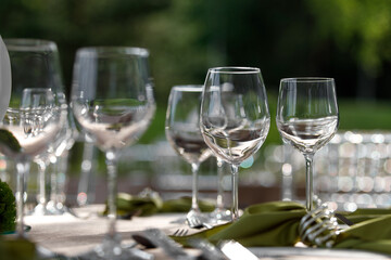 Empty glasses set in restaurant