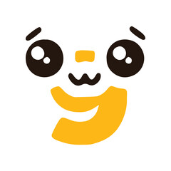 Number 9 cute kawaii character with big eyes, vector clipart