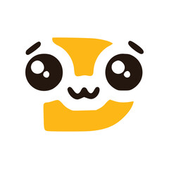 Letter d cute kawaii character with big eyes, vector clipart