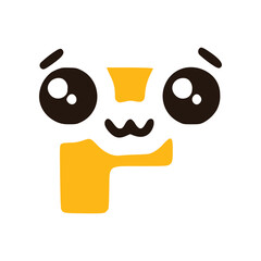 Letter f cute kawaii character with big eyes, vector clipart