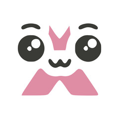 Letter x funny kawaii character with big eyes, vector clipart