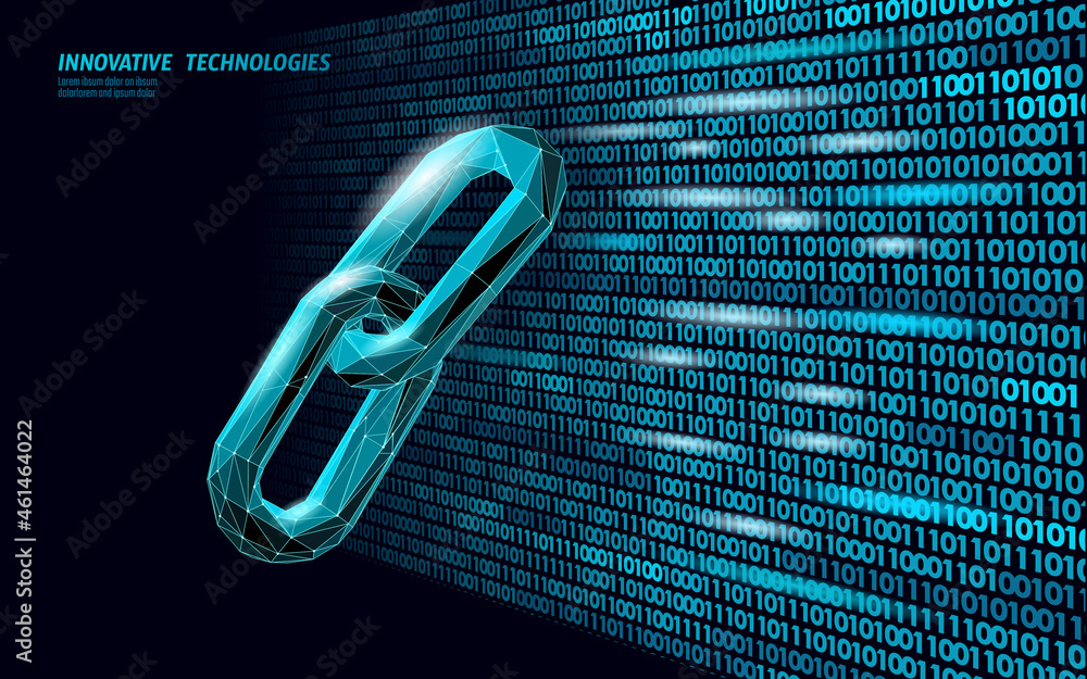 Poster blockchain link sign low poly design. internet technology chain icon triangle polygonal hyperlink se