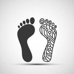 Icon human footprint with electronics circuit pattern