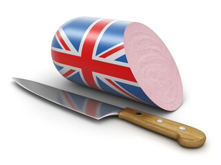 Sausage with British flag on white (clipping path included)