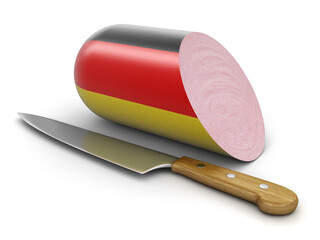 Sausage with German flag on white (clipping path included)