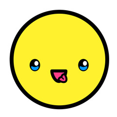 Flat kawaii emoji face. Cute funny cartoon character. Simple line art expressions web icon. Emoticon sticker. Vector graphic illustration.