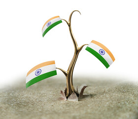3d sprout with Indian flag on white