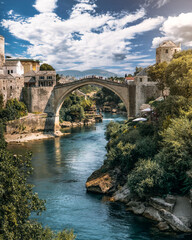 Very popular "Stari most" old bridge in Mostar over Neretva river