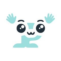 Letter p cute kawaii character with hands up, vector clipart