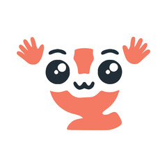 Letter q cute kawaii character with hands up, vector clipart