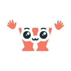 Letter w cute kawaii character with hands up, vector clipart