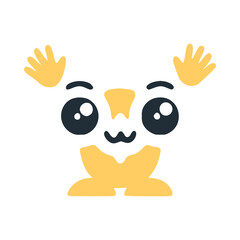 Number 0 cute kawaii character with hands up, vector clipart
