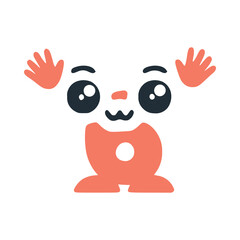 Number 6 cute kawaii character with hands up, vector clipart