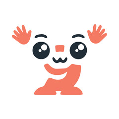 Number 9 cute kawaii character with hands up, vector clipart
