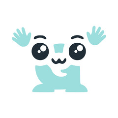 Letter g cute kawaii character with hands up, vector clipart