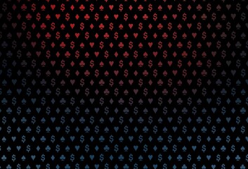 Dark blue, red vector template with poker symbols.